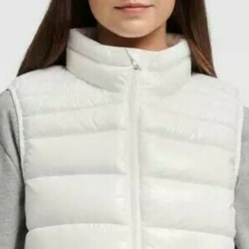 NWT ($80) DKNY Shiny Puffer Vest Funnel Neck Zip…